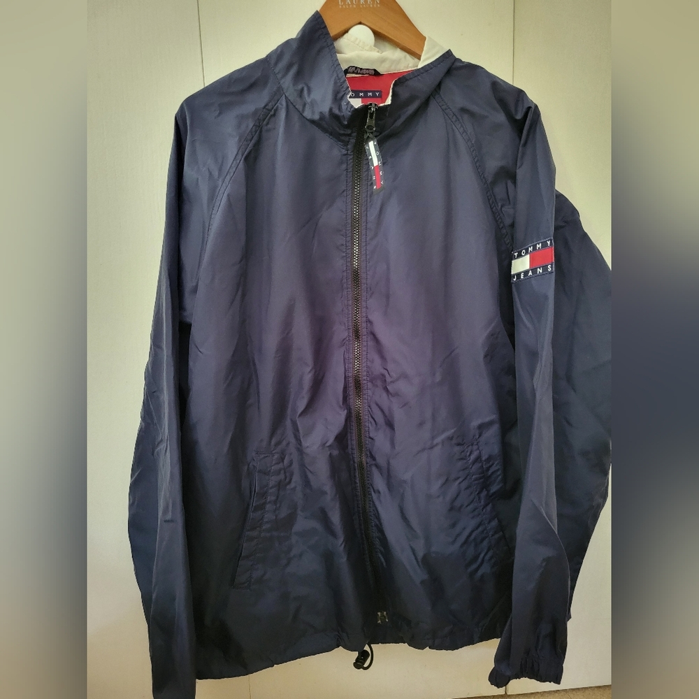 Tommy Hilfiger Navy Blue Athletic Windbreaker Sz L